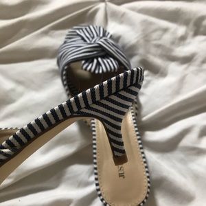 JustFab Shoes - Striped Open-Toed Kitten Heel Mules JustFab Shoes - Striped Open-Toed Kitten Heel Mules